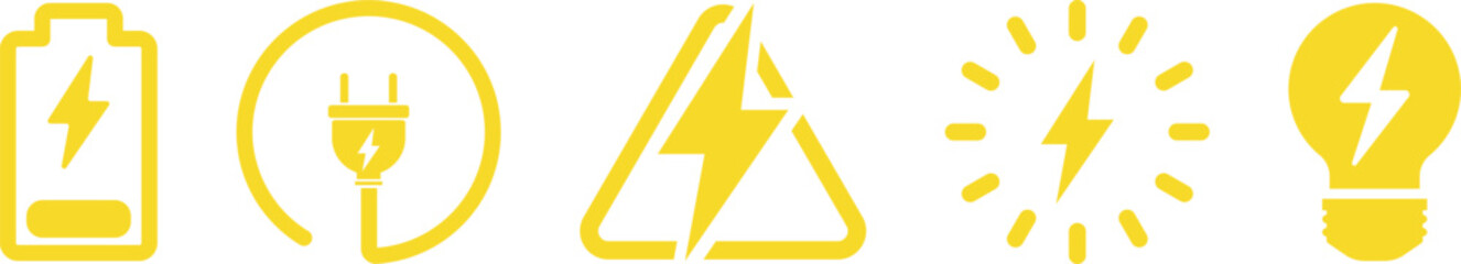 Lightning bolt icon set.Electric power symbol. Power energy sign