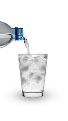 Pour water into a glass with ice.