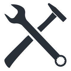Hammer and Spanner icon with long shadow. Chess transparent background.	