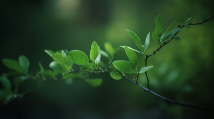 Fototapeta premium a close - up of a branch with green leaves. Generative Ai