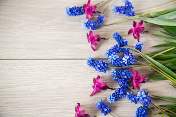 beautiful bouquet of spring flowers on a wooden table