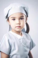 Portrait of a cute little girl dressed as a nurse or doctor, Generative AI