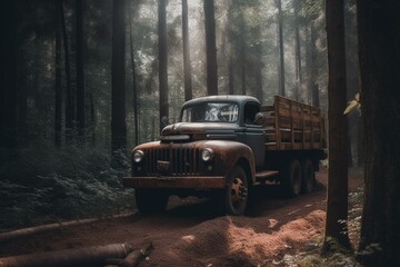 Obraz na płótnie Canvas Rustic truck in woods, barn discovery. Generative AI