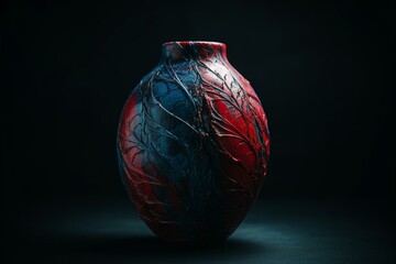 Contemporary blue and red vase on white. Generative AI