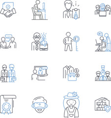 Investor contentment line icons collection. Satisfaction, Confidence, Serenity, Happiness, Fulfillment, Trust, Contentment vector and linear illustration. Ease,Security,Prosperity outline signs set