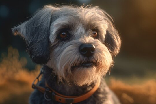 Funny cartoon of adorable Dandie Dinmont Terrier dog character. Generative AI