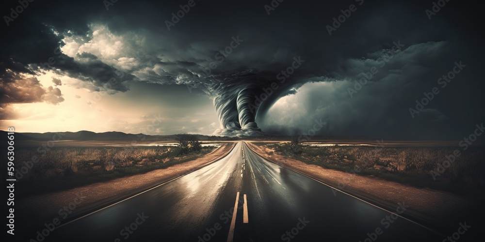 Aufkleber tornado above the highway in a threatening sky generative ai
