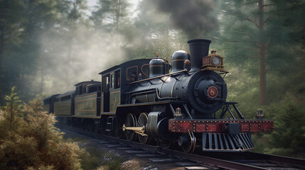 Steam locomotive in the forest. generative ai - obrazy, fototapety, plakaty