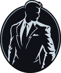A gentle man in a suit with a tie in a circle for logo design