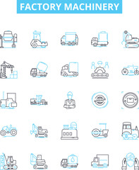 Factory machinery vector line icons set. Machinery, Factory, Equipment, Automation, Process, CNC, Install illustration outline concept symbols and signs