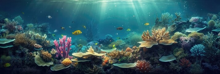 Naklejka na ściany i meble An Image Of A Vivid, Abstract Underwater World Background. Generative AI