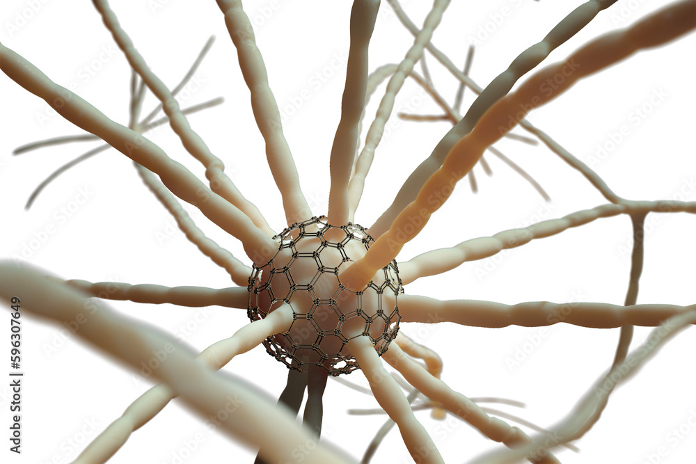Aufkleber Neurons AI. Brain and artificial intelligence 3D illustration