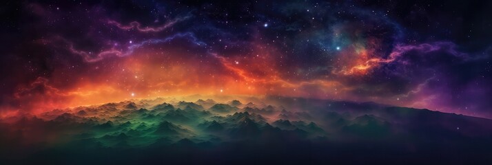 Fototapeta na wymiar Orange Purple Green Space , Panoramic Background. Generative AI