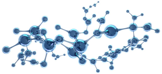 Molecule 3D illustration. Abstract atom structure. Science, education, research, innovation