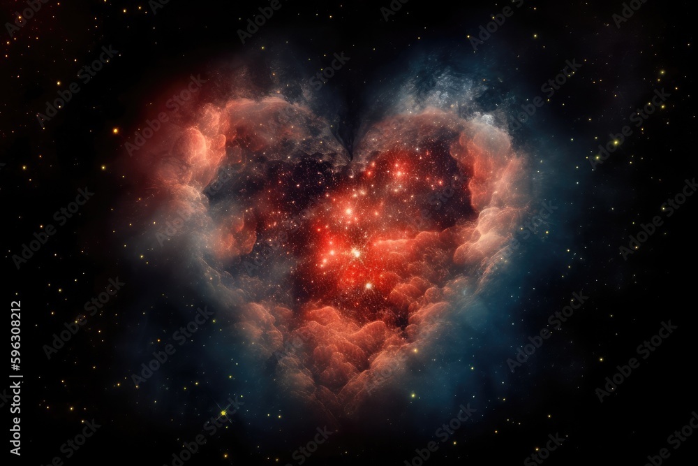 Sticker heart-shaped nebula with twinkling stars in the background, created with generative ai