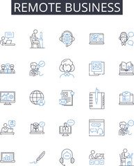Remote business line icons collection. Long-distance trade, Isolated commerce, Virtual enterprise, Distant industry, Far-flung economics, Separated corporation, Dispersed entrepreneurship vector and
