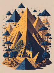Pyramids in desert. AI generated illustration