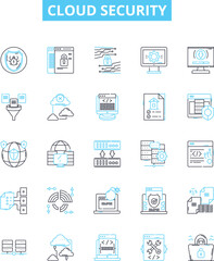 Cloud security vector line icons set. Cloud, security, infrastructure, data, authentication, compliance, encryption illustration outline concept symbols and signs