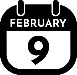 February 9 Calendar, Minimalistic Vector Illustration, Date and time, day, month	
