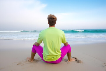 Fototapeta na wymiar Back view of a man sitting on a beach. Created with Generative AI Technology