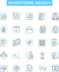 Advertising agency vector line icons set. Agency, Advertising, Promotion, Publicity, Media, Marketing, Creative illustration outline concept symbols and signs