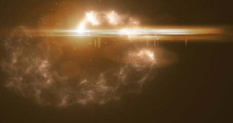 Abstract yellow glowing energy magic particle comet flying along path line futuristic hi-tech background