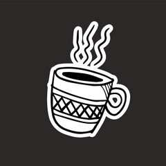 Doodle style coffee mug sticker on black background vector