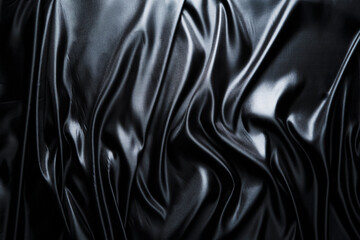 Fototapeta premium Silk fabric, abstract wavy black satin fabric background.