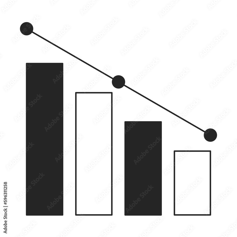 Poster horizontal bar chart decreasing flat line black white vector icon. statistical graph. editable carto