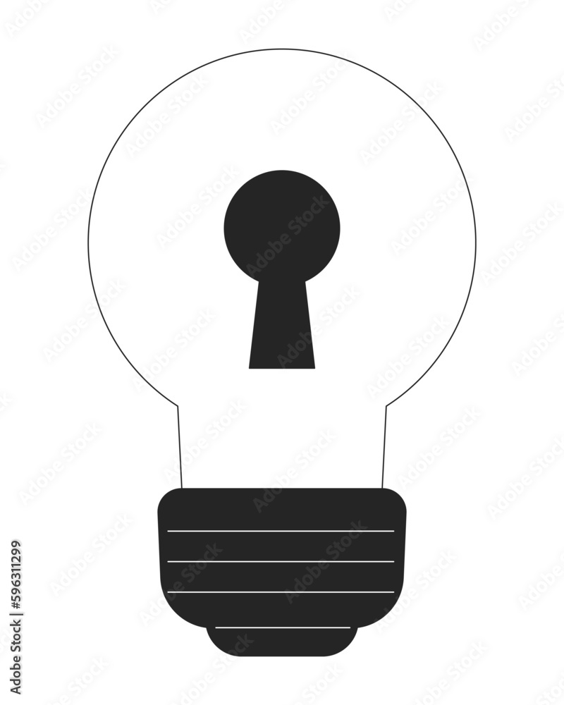 Poster light bulb with keyhole flat line black white vector object. access to innovation. editable cartoon 
