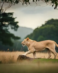 asiatic Lion Walking freely in Forest
