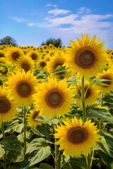sunflower field and sunny blue sky, Generative AI