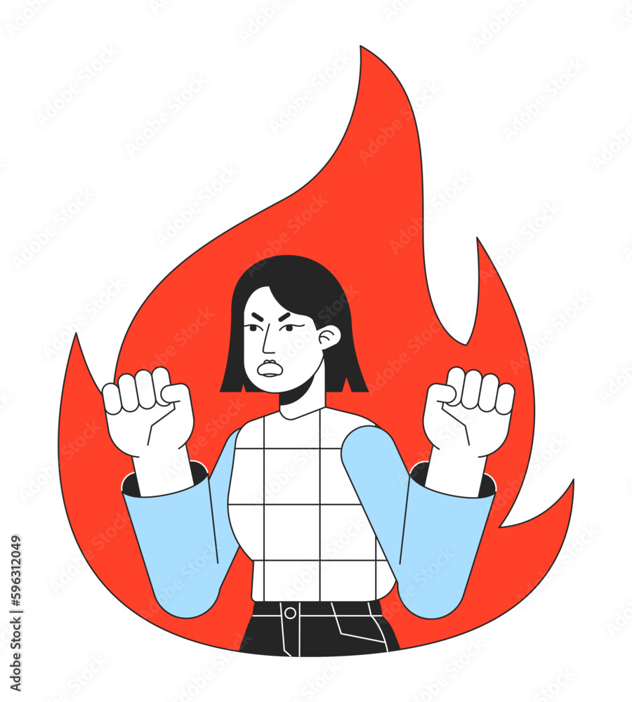 Poster emotional burnout flat line concept vector spot illustration. woman experiencing stress overload 2d 