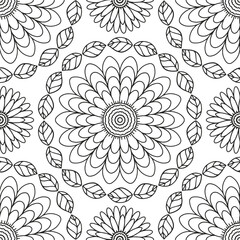 Floral pattern in a circle.                                              Antistress coloring book for children and adults. 