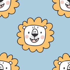 Lion seamless pattern. Hand drawn cute background