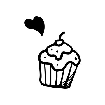 Doodle style muffin cake isolated on white background vector