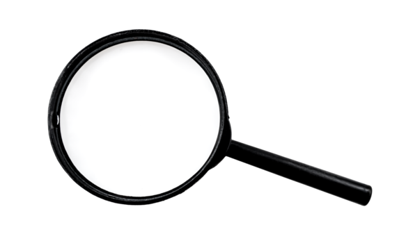 Magnifier. Magnifying glass with scratches and dust on the surface on a white background
