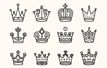 Crown icon, Crown silhouette symbols, king crown, queen crown

