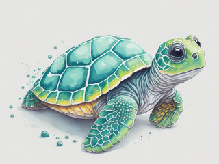 Cute baby turtle in watercolor style