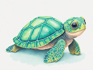 adorable baby turtle in watercolor style