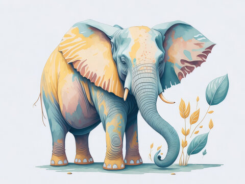 cute elephant on the grass in watercolor style © Beank