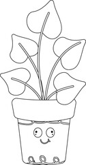 Funny different plants black and white. Cartoon plants