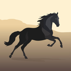 Obraz na płótnie Canvas Silhouette horse, landscape, vector illustration