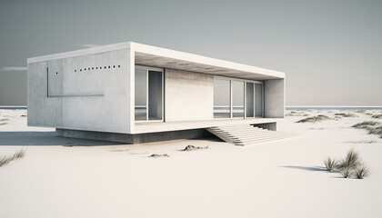 Concept small villa on the beach, ocean, Generative AI
