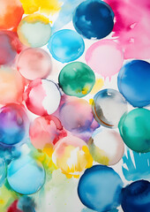 Abstract circular watercolor painting. canvas background, Random colorful Fun circular shapes art, Generative AI