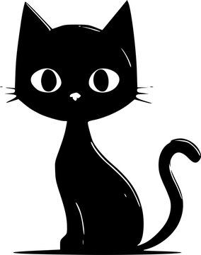 Cat Clipart - Black and White Isolated Icon - Vector illustration