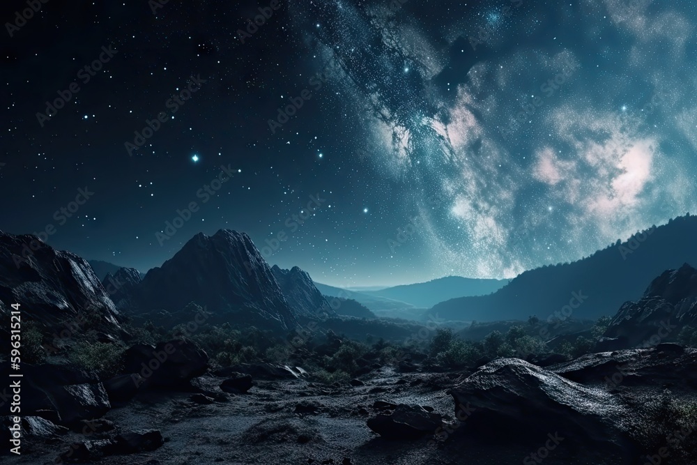 Wall mural starfield with nebula and galaxy formations in the background, created with generative ai