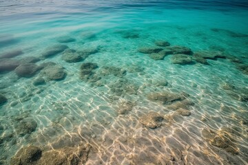 Fototapeta na wymiar Turquoise water and ivory sand on Maldives island. Generative AI