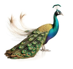 Obraz premium Peacock bird on white backgrounds. Ai generative. Illustration.