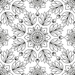 Floral pattern in a circle.                                              Antistress coloring book for children and adults. 